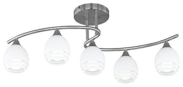 Trio Leuchten Deckenleuchte in nickel matt mit Glas weiß, klaren Dekorlinien, exklusive 5 x E14 max. W, 72 x 27 cm 605600507 im Sale